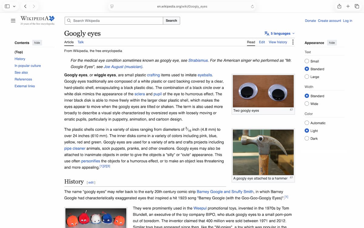 The Wikipedia article for Googly eyes