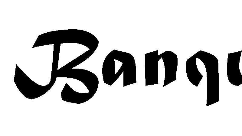 The words Banquet Hall in black blackletter-style lettering, the camera slowly panning left to right across them