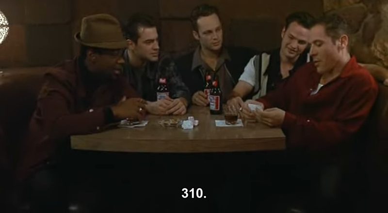 Swingers: reading the number off the napkin to the booth, captioned &ldquo;310.&rdquo;